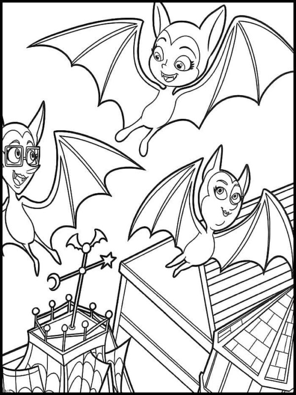 Dibujos de Una Familia Entera de Vampiros Convertida en una Bandada de Murciélagos para colorear