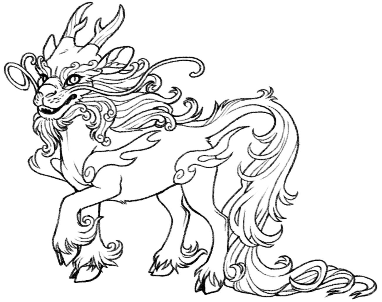 Unicornio Chino Kirin para colorir