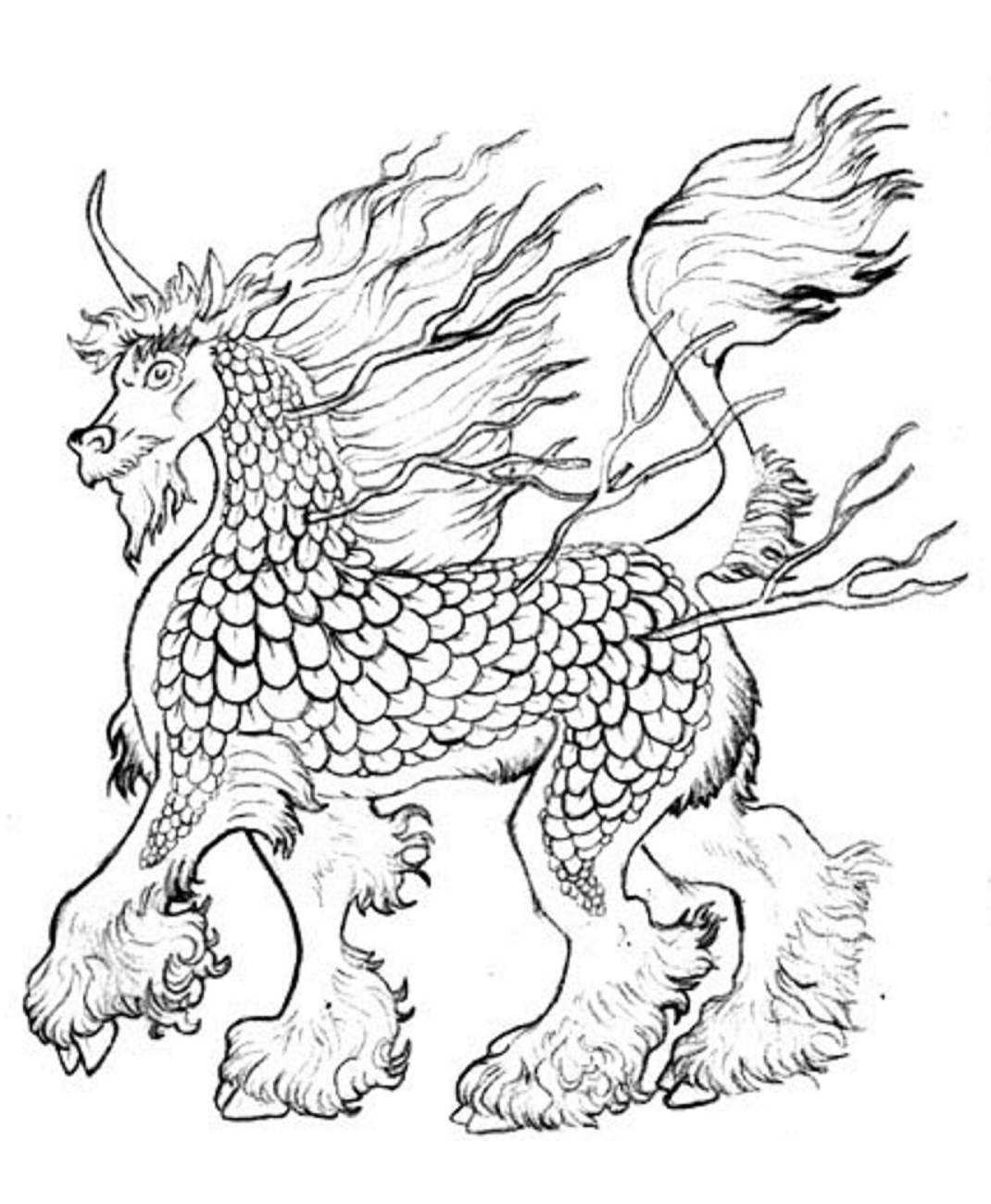 Dibujos de Unicornio Chino Qilin para colorear