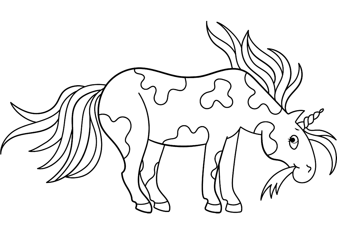 Dibujos de Unicornio Comiendo Hierba para colorear