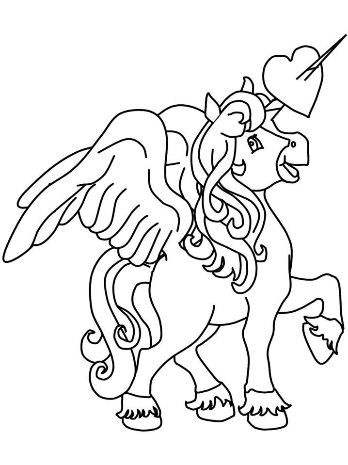 Dibujos de Unicornio con Corazón en Cuerno para colorear