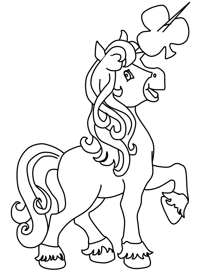 Dibujos de Unicornio con Símbolo de Tréboles para colorear