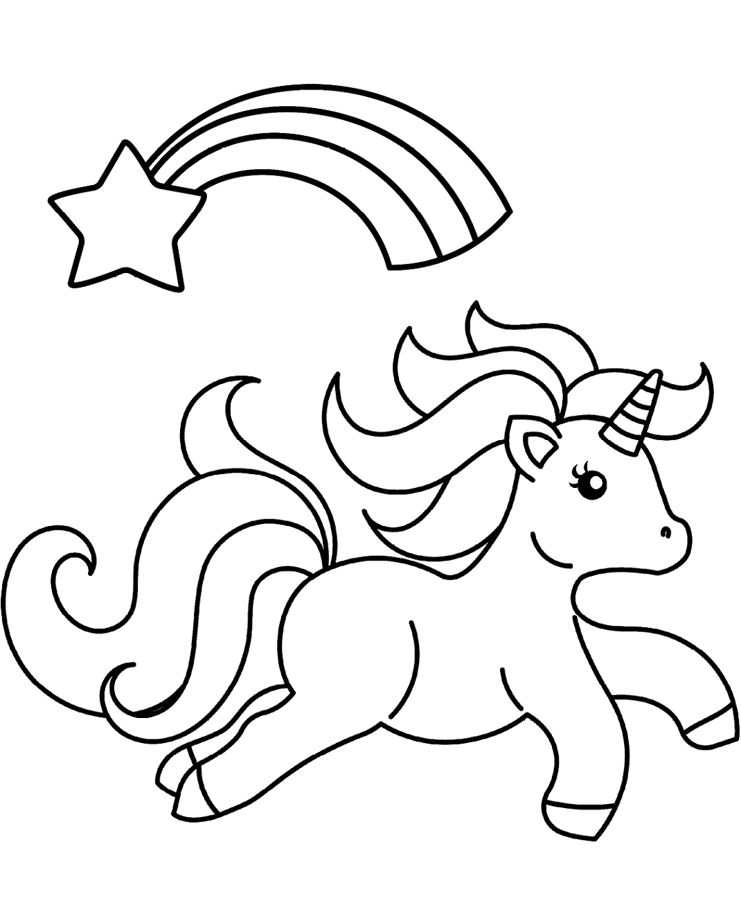 Dibujos de Unicornio con una Estrella Fugaz para colorear