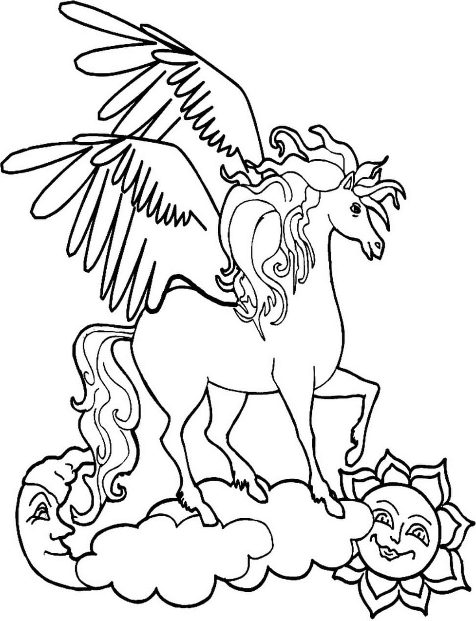 Dibujos de Unicornio de pie en la Nube para colorear