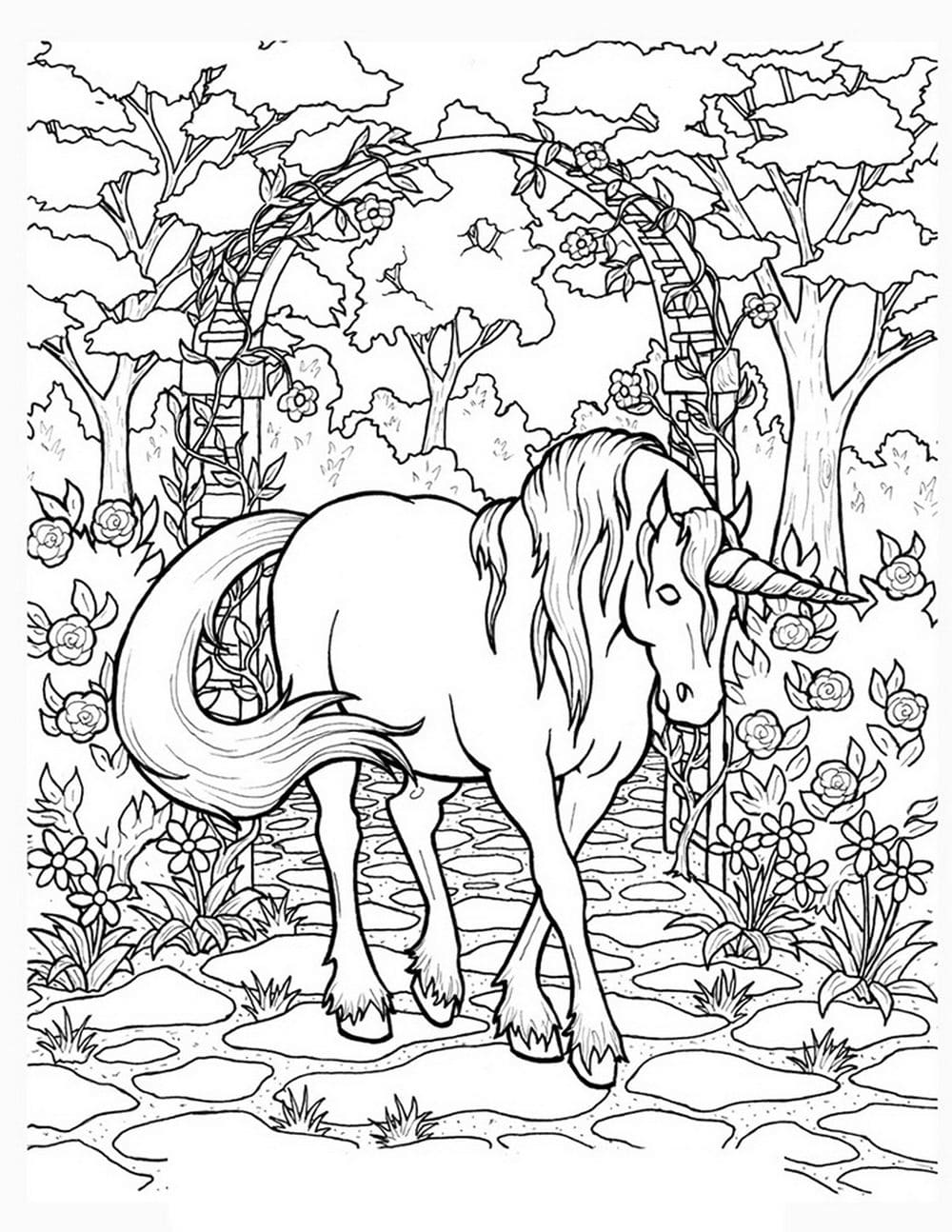 Dibujos de Unicornio en el Jardín para colorear