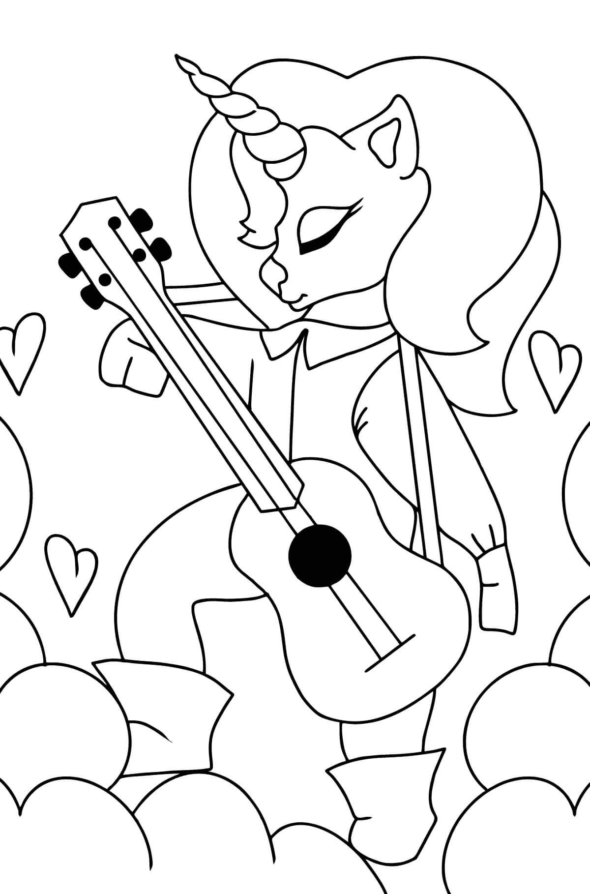 Unicornio Tobando Guitarra para colorir