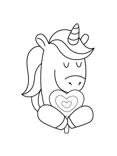 Dibujos de Unicornio Sentado Kawaii para colorear