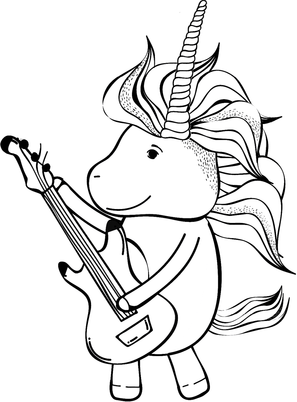 Dibujos de Unicornio Tocando la Guitarra para colorear