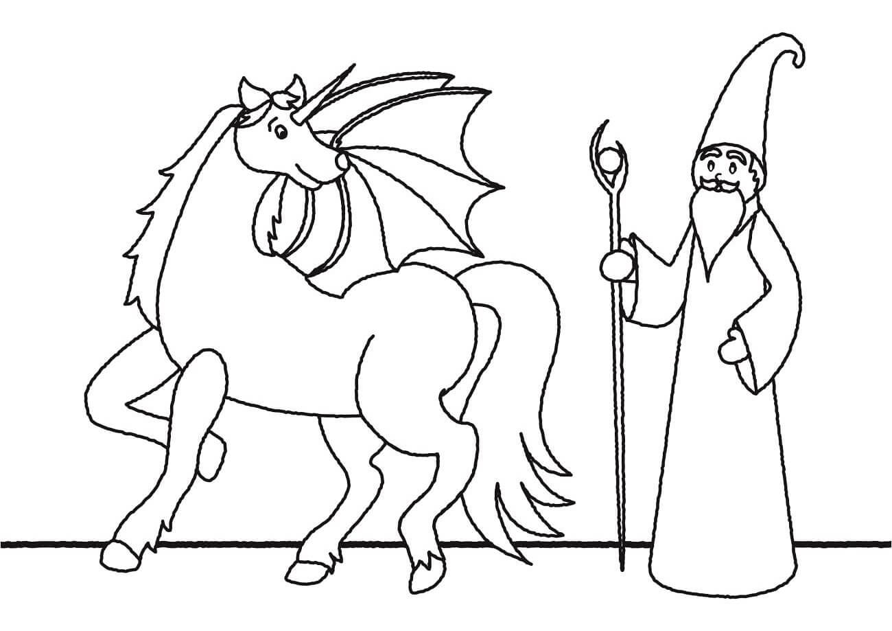 Dibujos de Unicornio Y Bruja para colorear