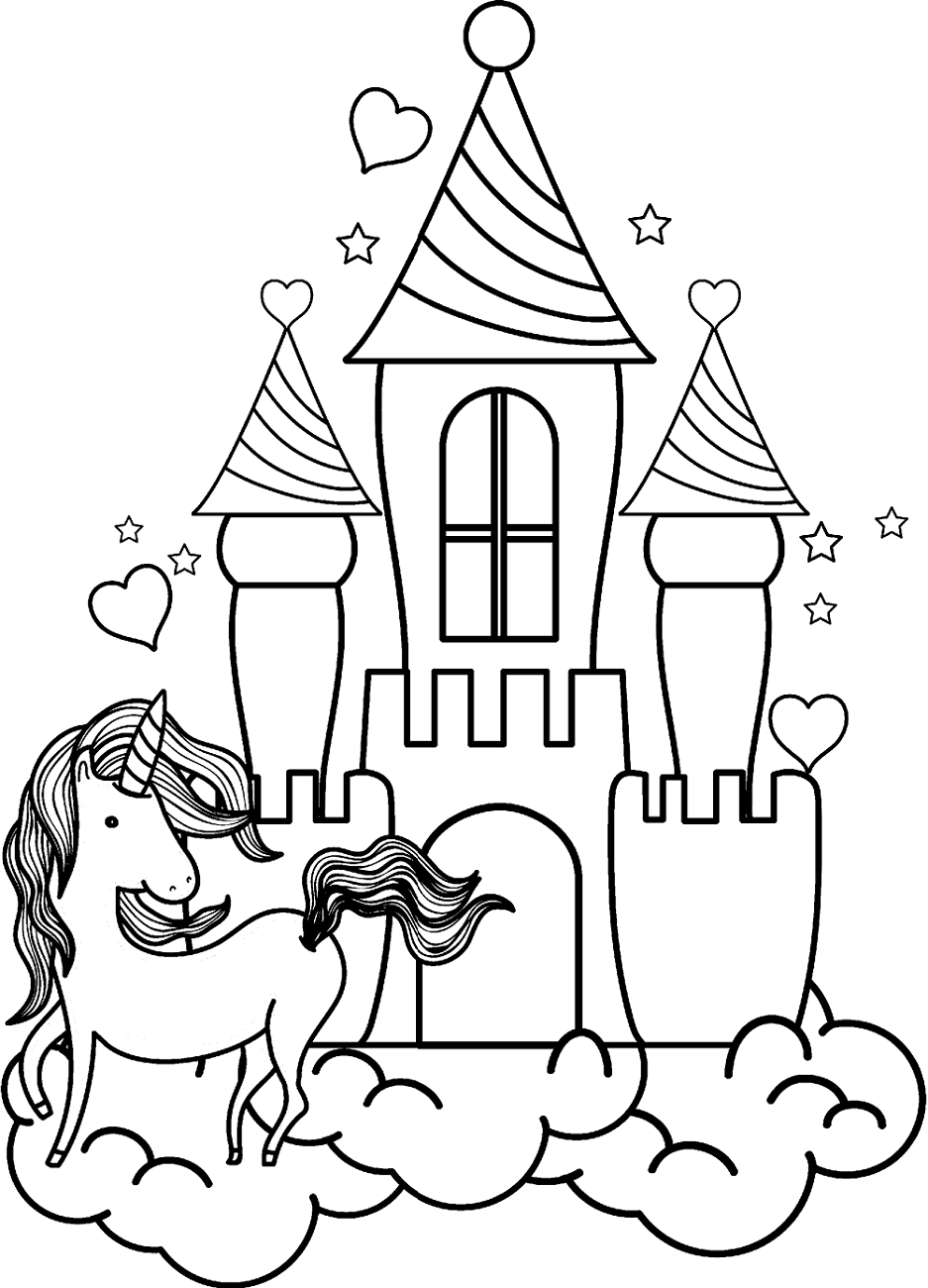 Dibujos de Unicornio y el Castillo para colorear