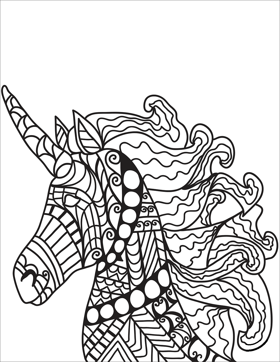 Dibujos de Unicornio Zentangle para colorear