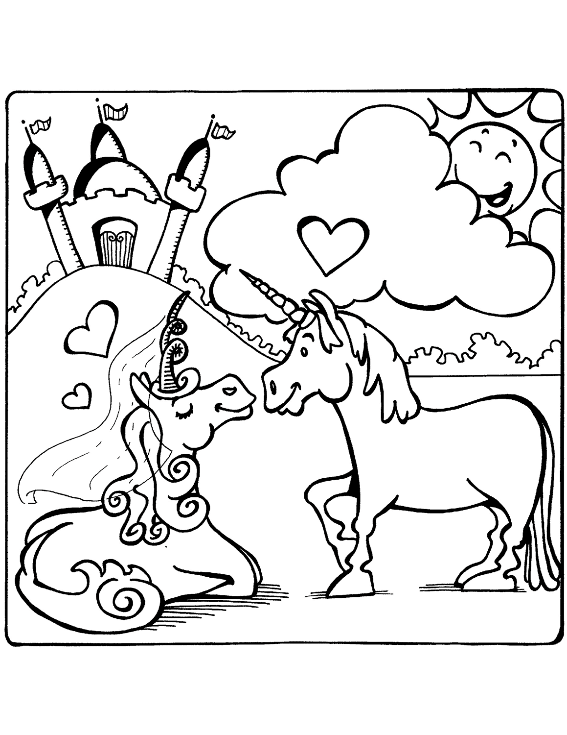 Dibujos de Unicornios Enamorados para colorear