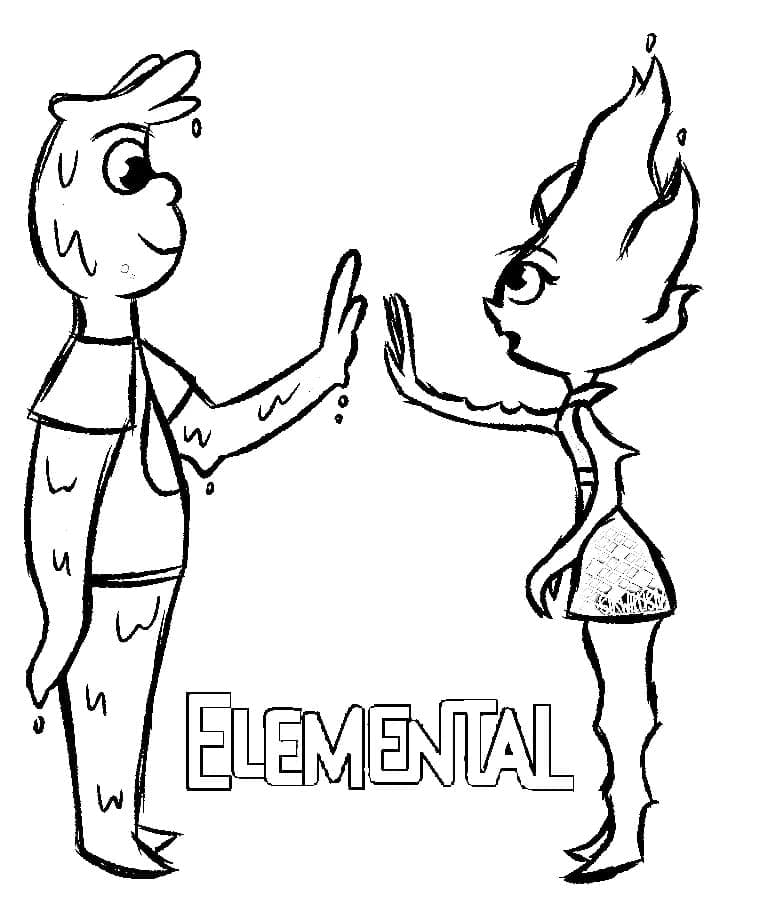 Wade y Ember de Elemental para colorir