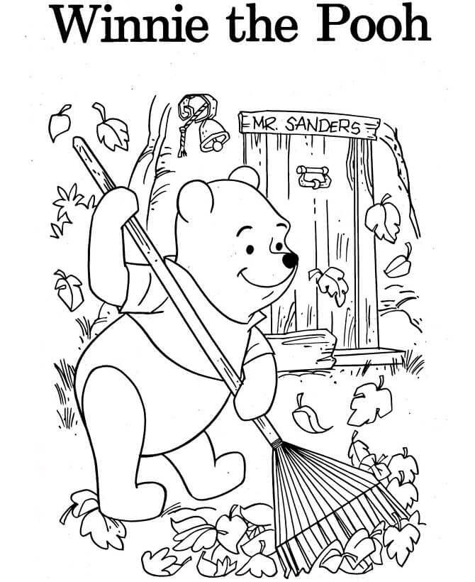 Dibujos de Winnie de Pooh barre las Hojas para colorear