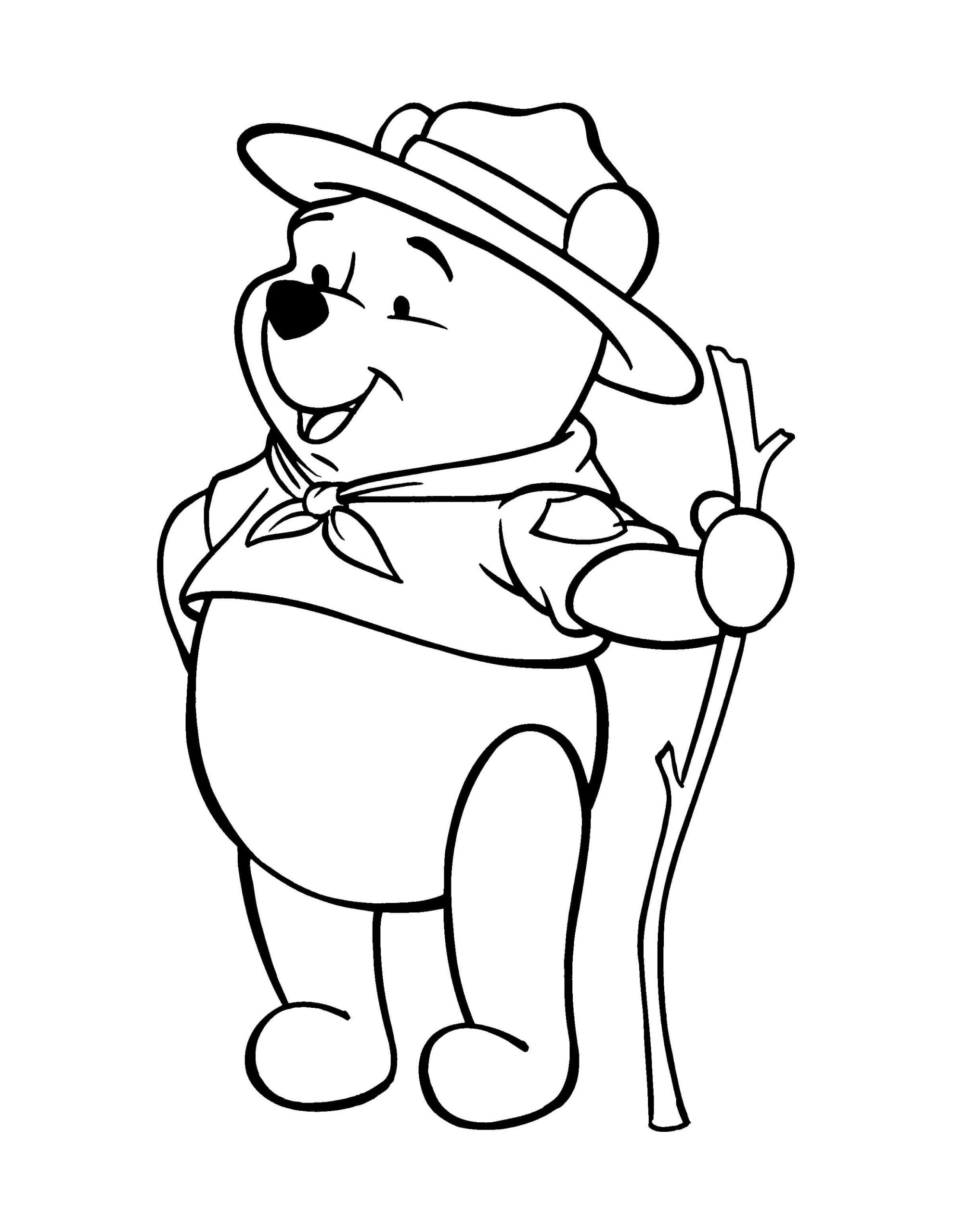 Dibujos de Winnie de Pooh con Rama de Árbol para colorear