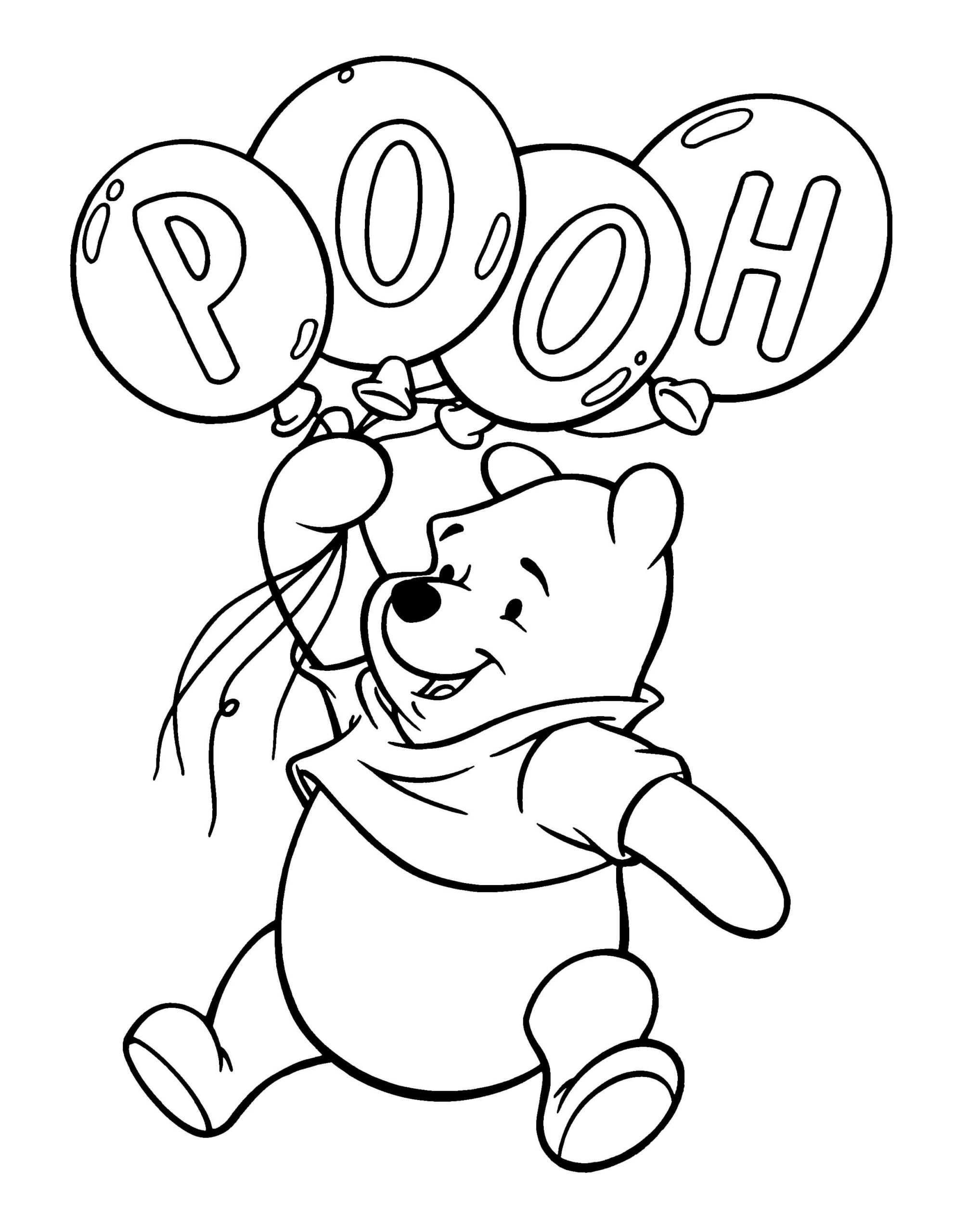 Dibujos de Winnie de Pooh sosteniendo Globos para colorear