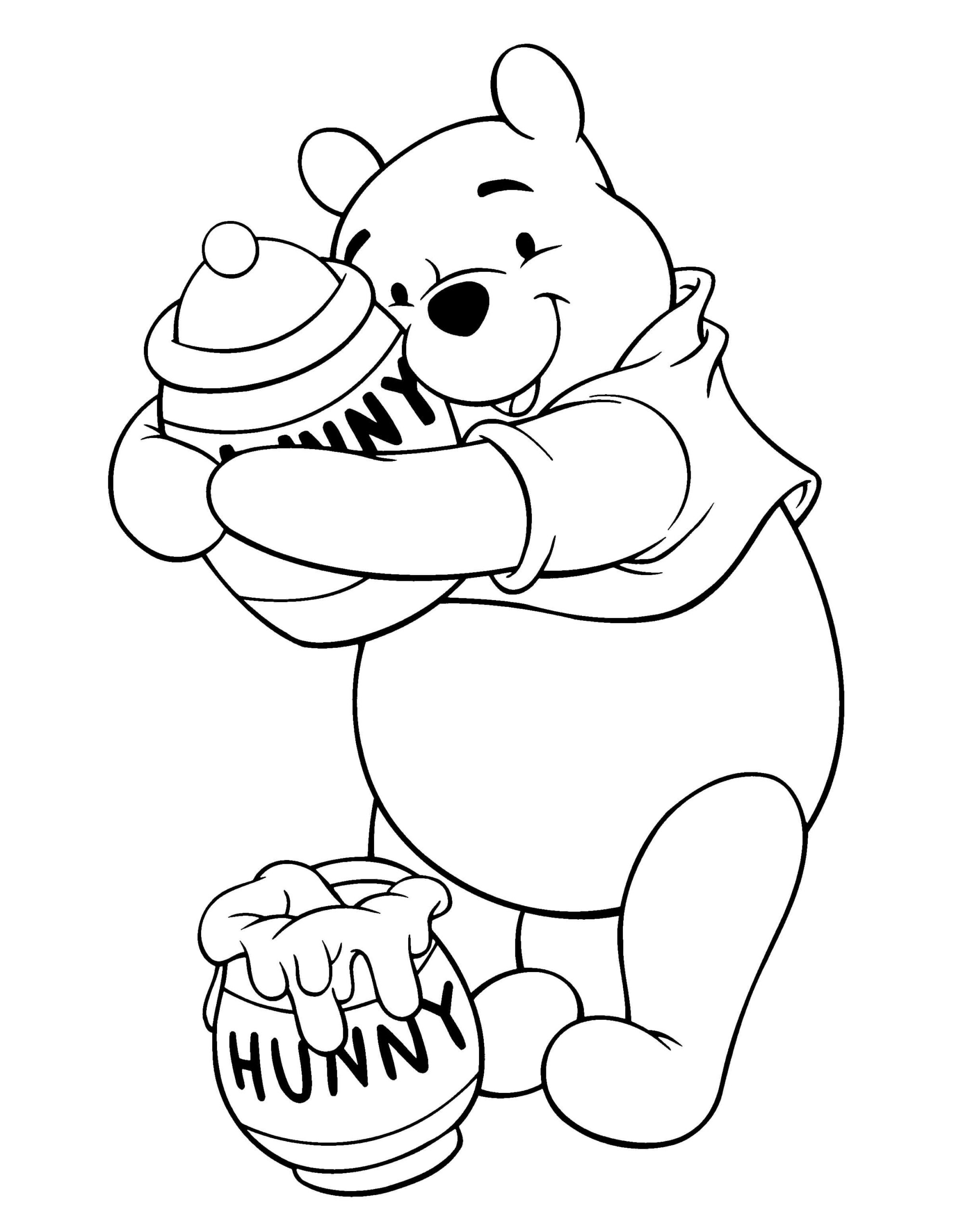 Dibujos de Winnie de Pooh y dos Tarros de Miel para colorear