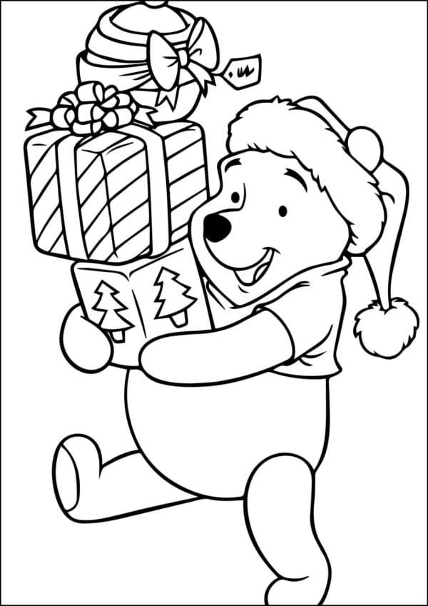 Dibujos de Winnie the Pooh y los regalos de Navidad para colorear