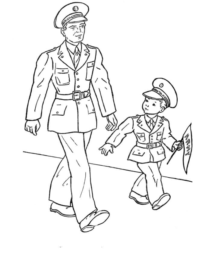 Abuelo y Nieto del día de Los Veteranos para colorir