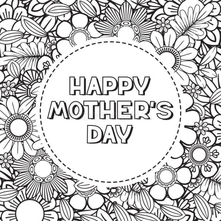 Dibujos de Abundancia De Flores En Una Tarjeta De Felicitación Para El Día De La Madre para colorear