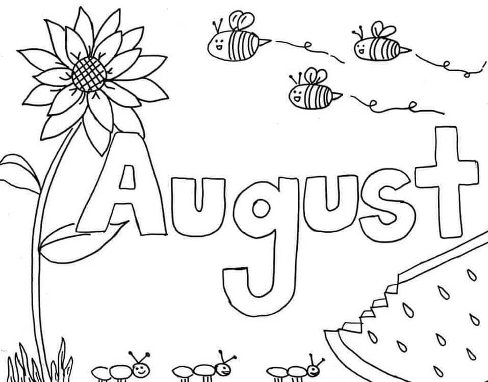 Dibujos de Agosto Con Abeja Y Flor para colorear