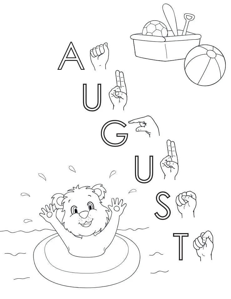 Agosto, Oso, Natación para colorir