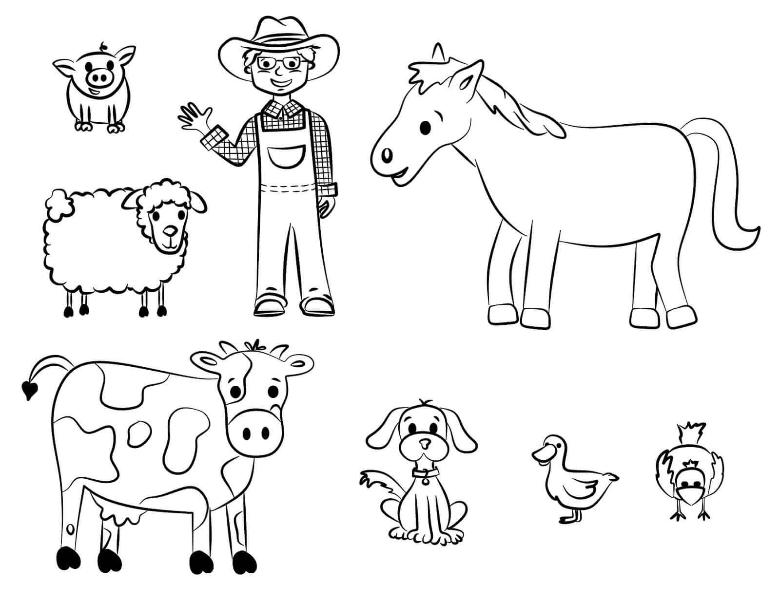 Agricultor y Animal en Granja para colorir