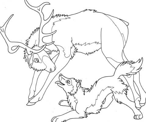 Dibujos de Alce y Lobo para colorear