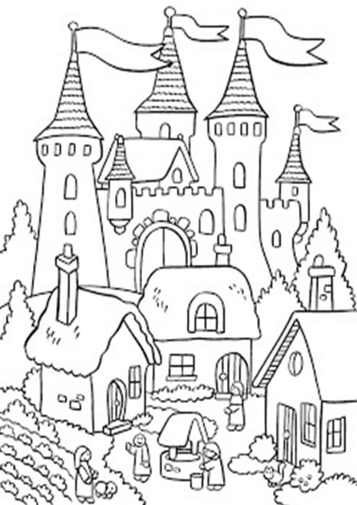 Dibujos de Aldeanos y Castillos para colorear