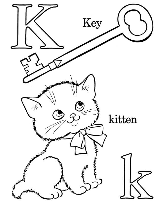 Dibujos de Alfabeto K y Gatito, Clave para colorear