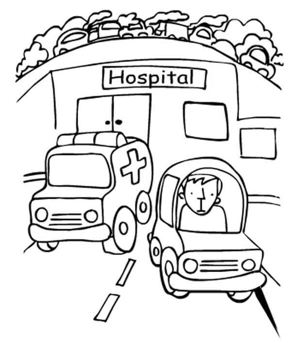 Ambulancia y Hospital para colorir