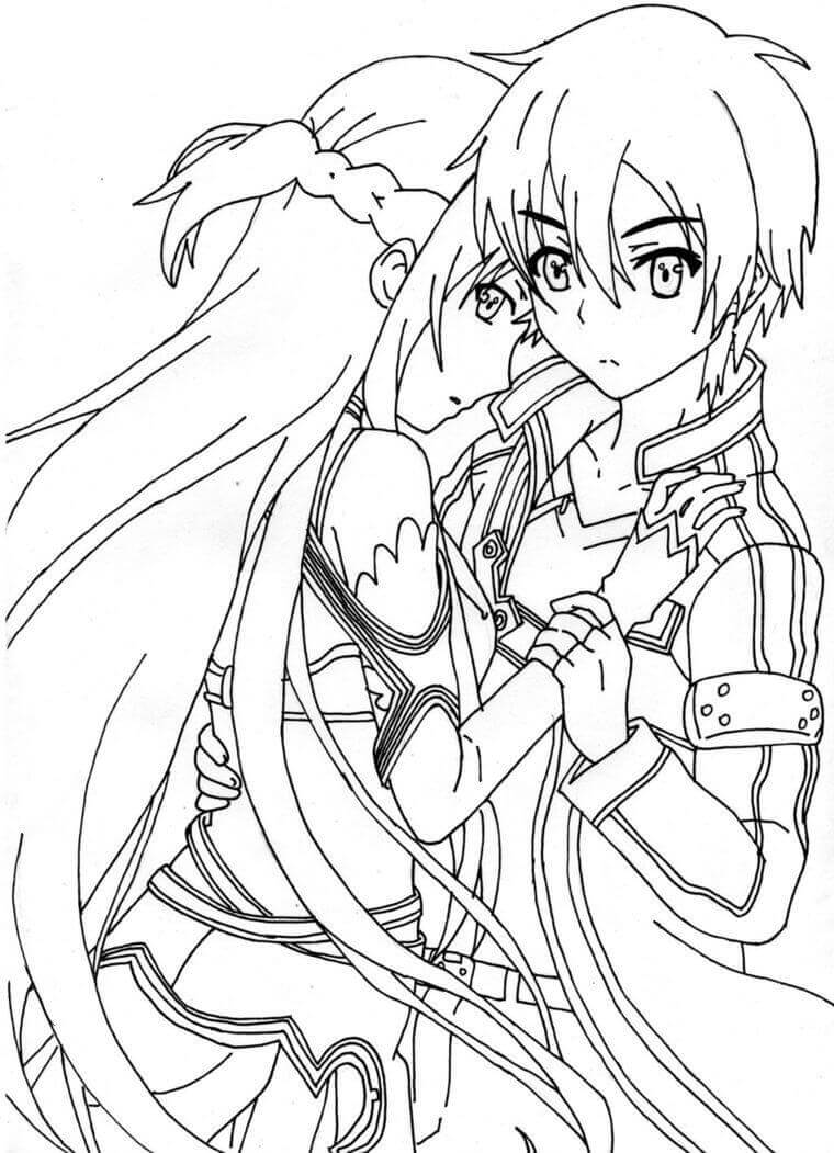 Dibujos de Amo a Kirito y Asuna para colorear