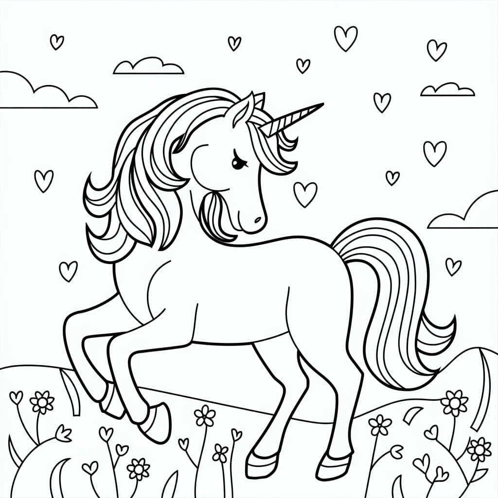 Dibujos de Amor Unicornio y flor para colorear