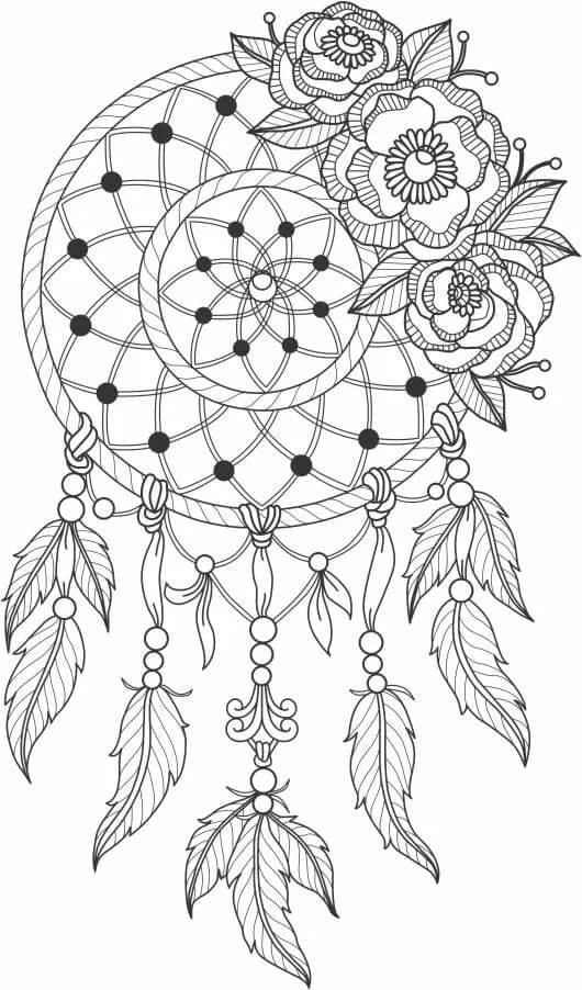 Dibujos de Amuleto Indio Con Flores para colorear