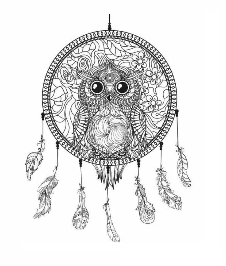 Dibujos de Amuleto Indio Con un Búho para colorear