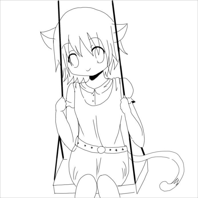 Anime Chica Neko para colorir