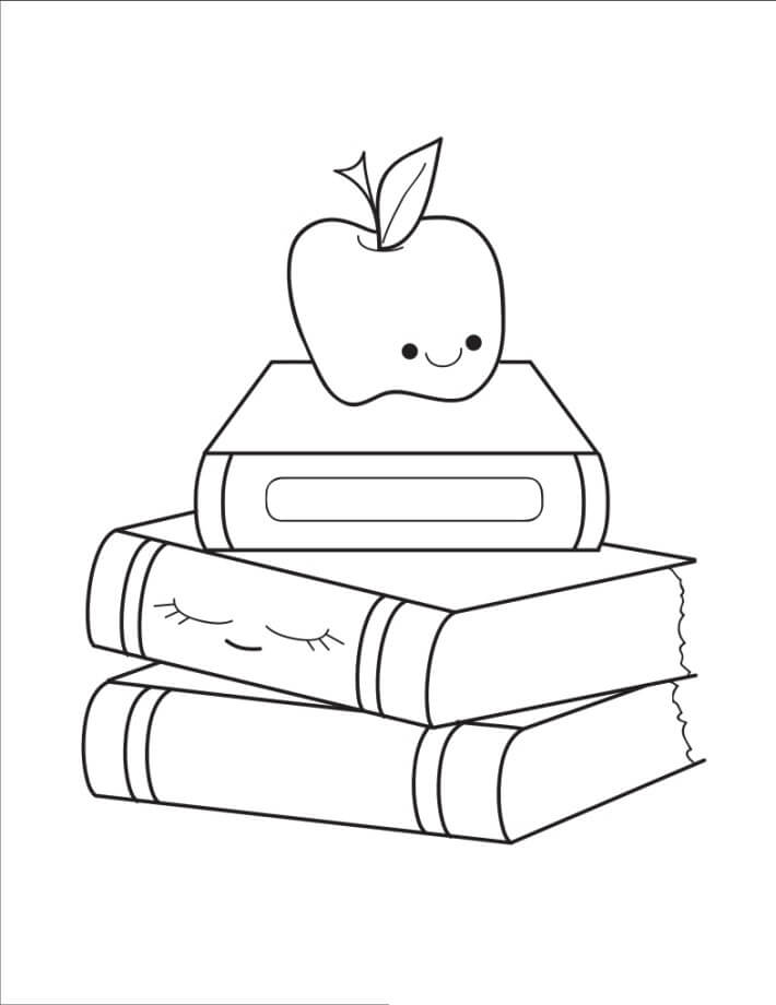 Dibujos de Apple en Dos Libros de Regreso a Clases para colorear