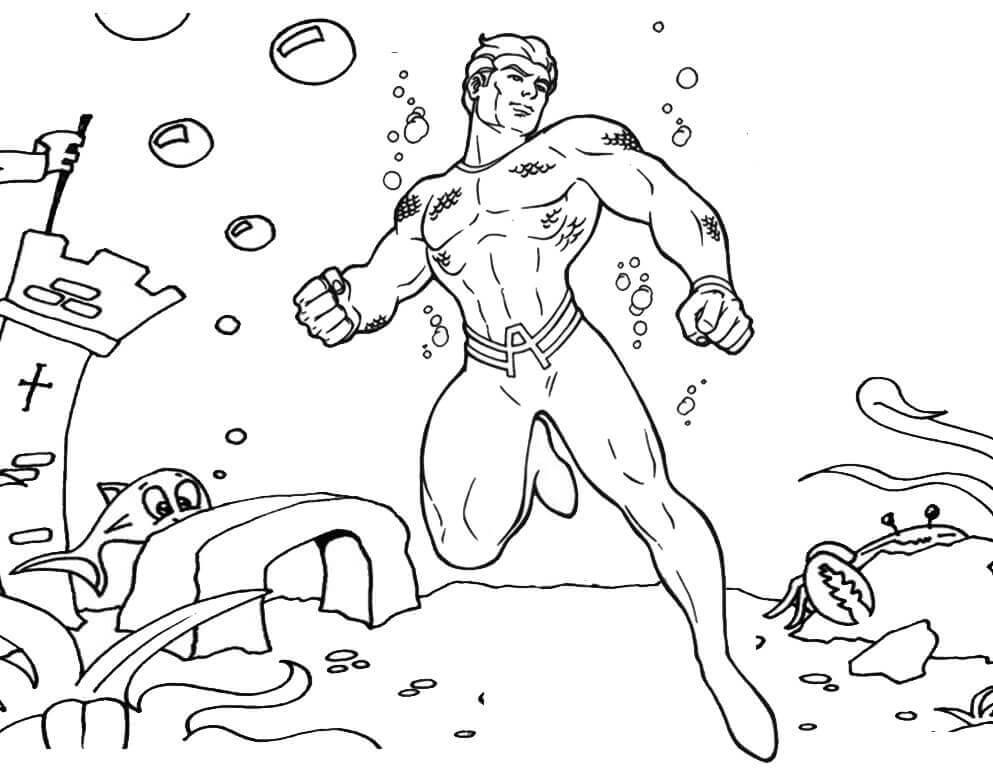 Dibujos de Aquaman En La Liga De La Justicia para colorear