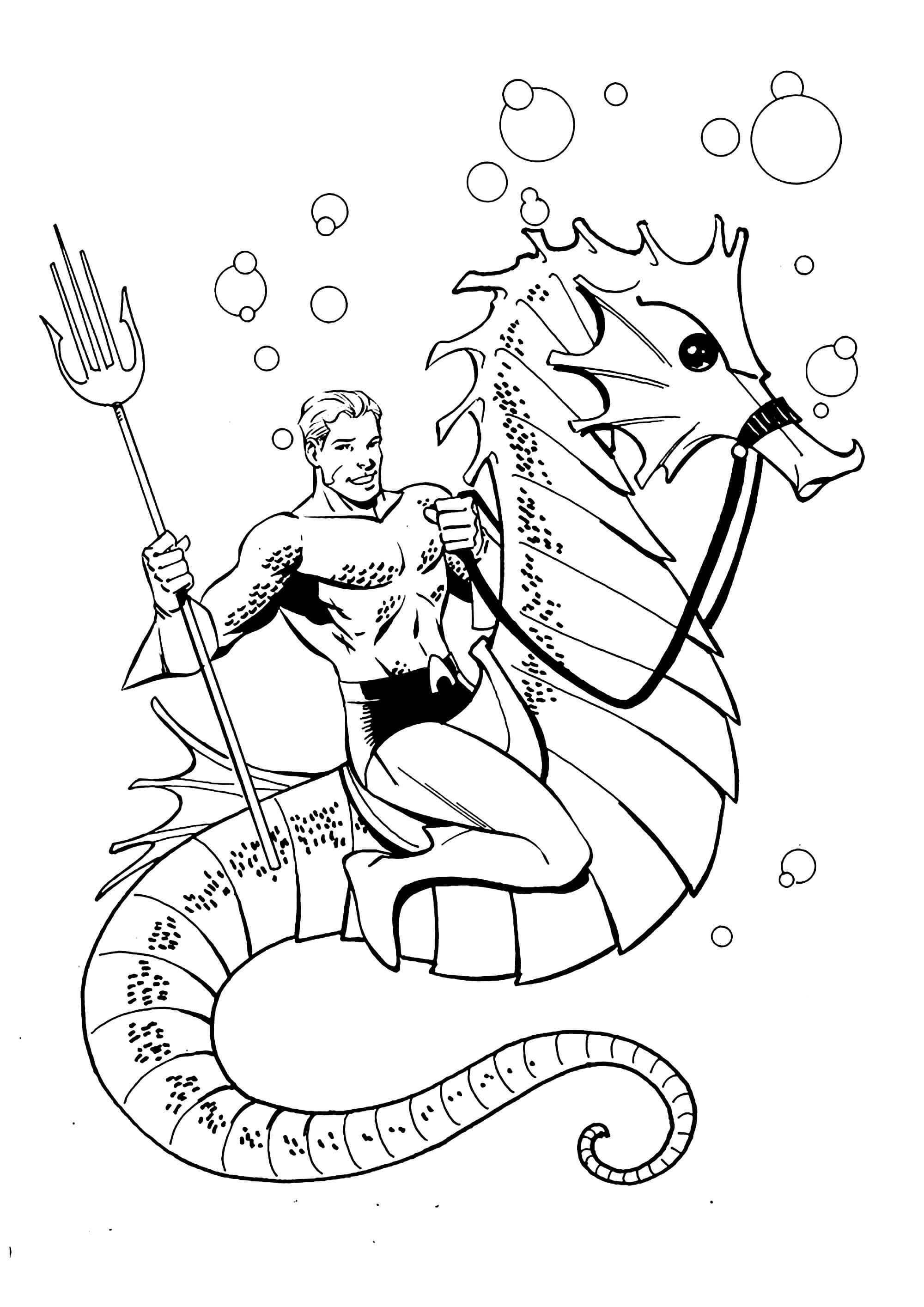 Dibujos de Aquaman Montando Caballito De Mar para colorear