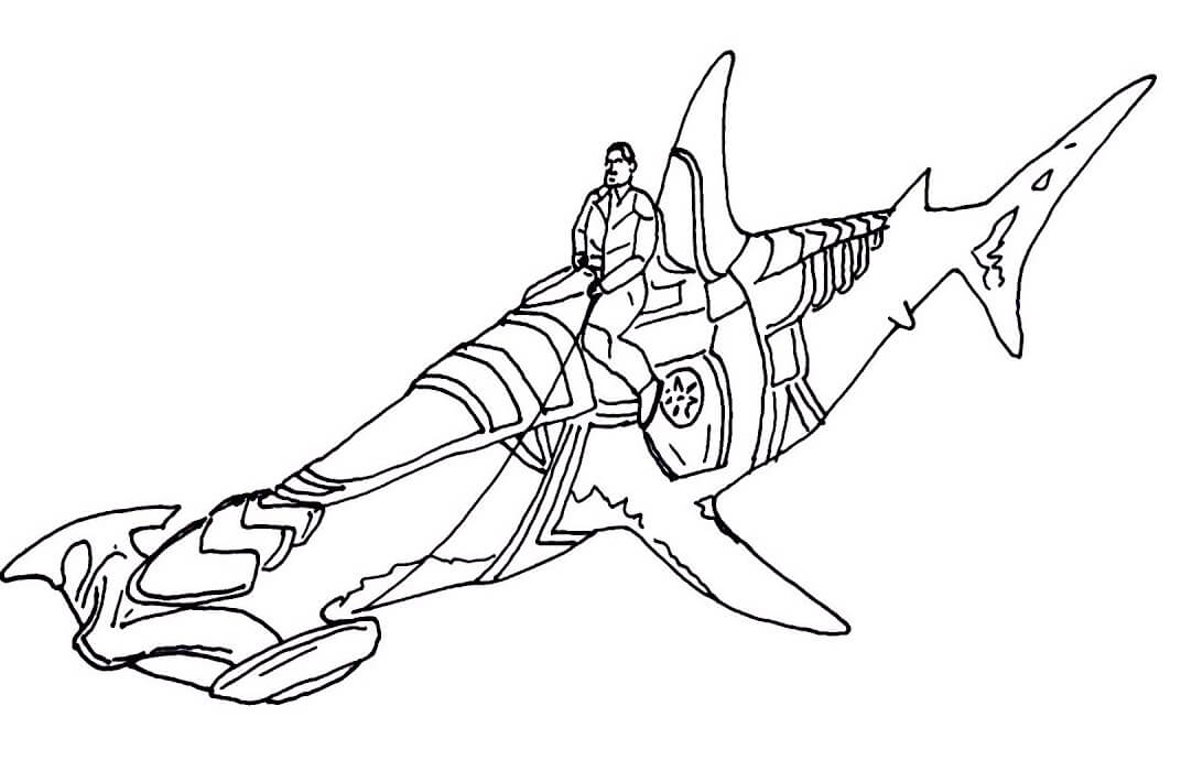 Dibujos de Aquaman Montando un Tiburón Martillo para colorear