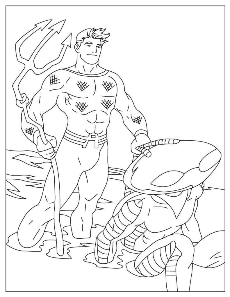 Aquaman atrapa a una Manta para colorir