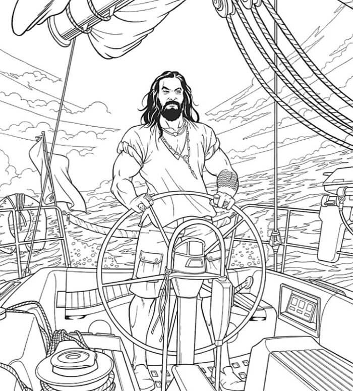 Aquaman conduciendo el Barco para colorir