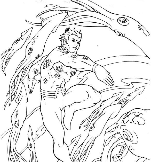 Aquaman y Animal Marino para colorir