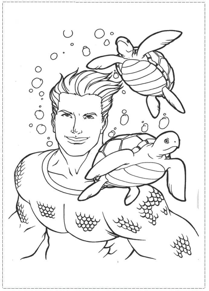 Dibujos de Aquaman y dos Tortugas para colorear