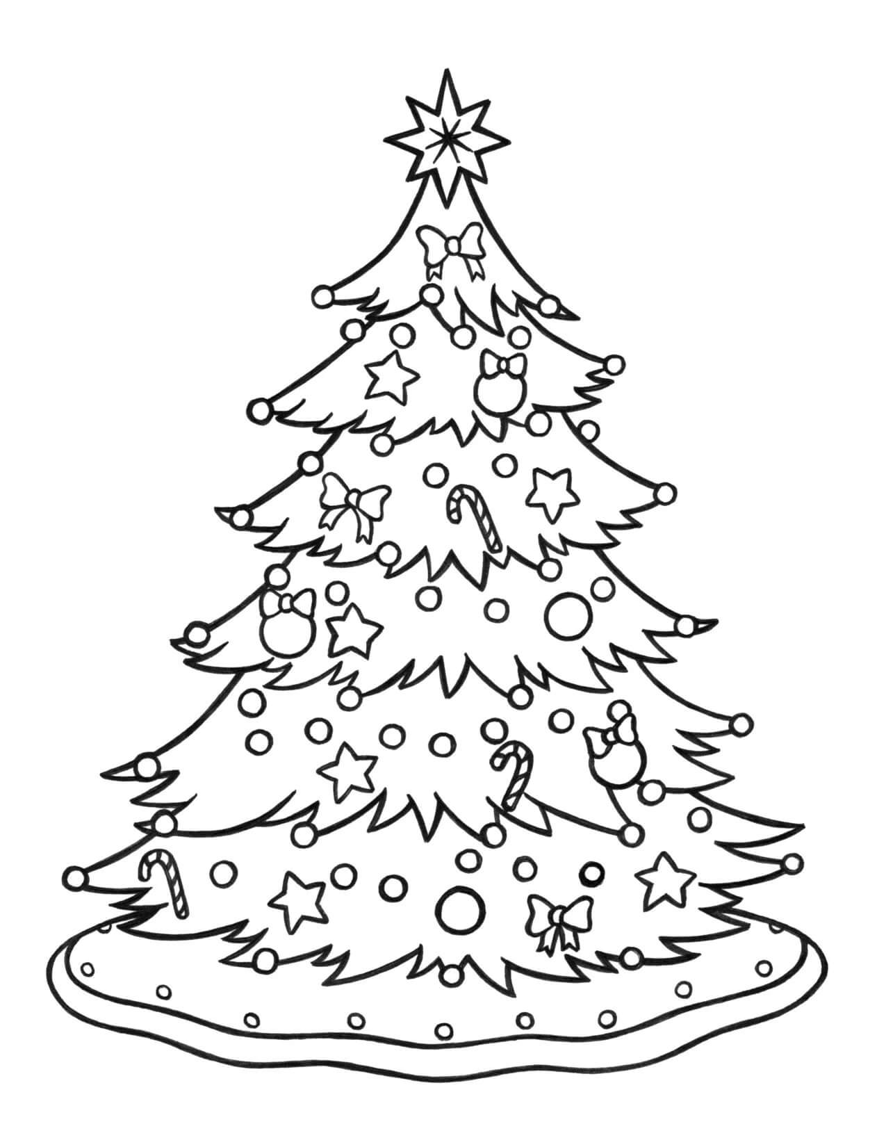 Dibujos de Árbol de Navidad Grande con Cajas de Regalo para colorear