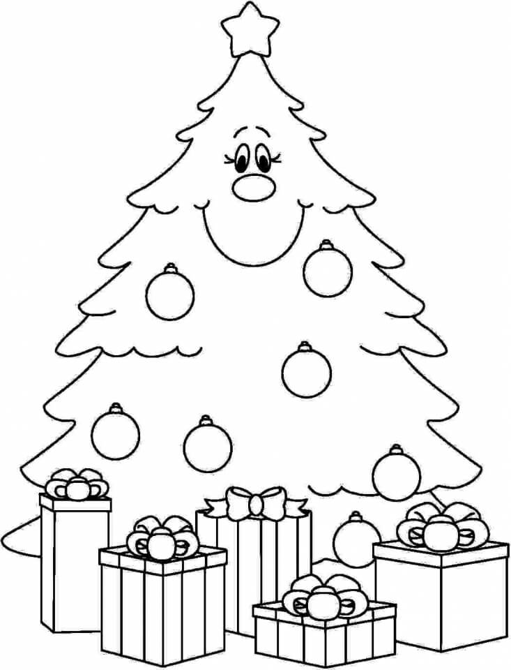 Dibujos de Árbol de Navidad Sonriente para colorear