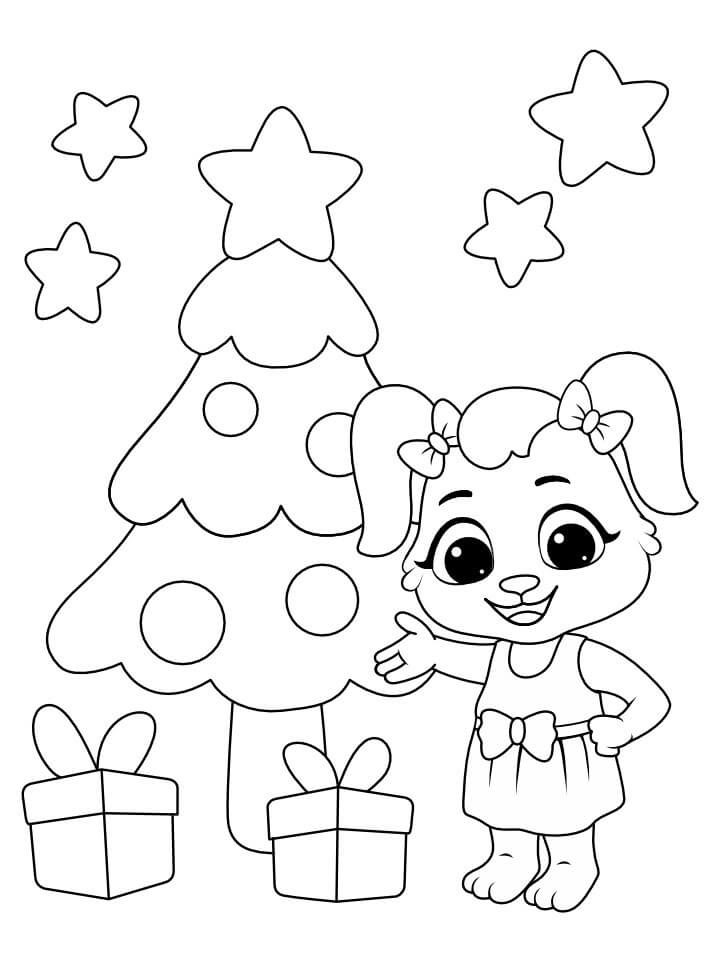 Árbol de Navidad con Cajas de Regalo y Estrellas para colorir