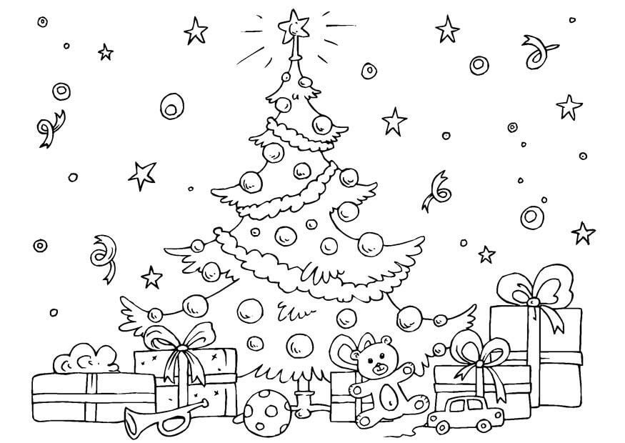 Dibujos de Árbol de Navidad con Cajas de Regalo y Juguetes para colorear