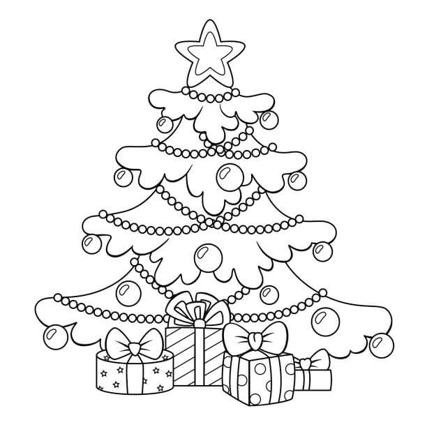 Dibujos de Árbol de Navidad con Cajas de Regalo para colorear