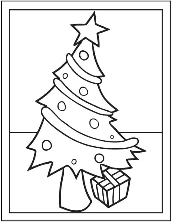 Dibujos de Árbol de Navidad con caja de Regalo para colorear